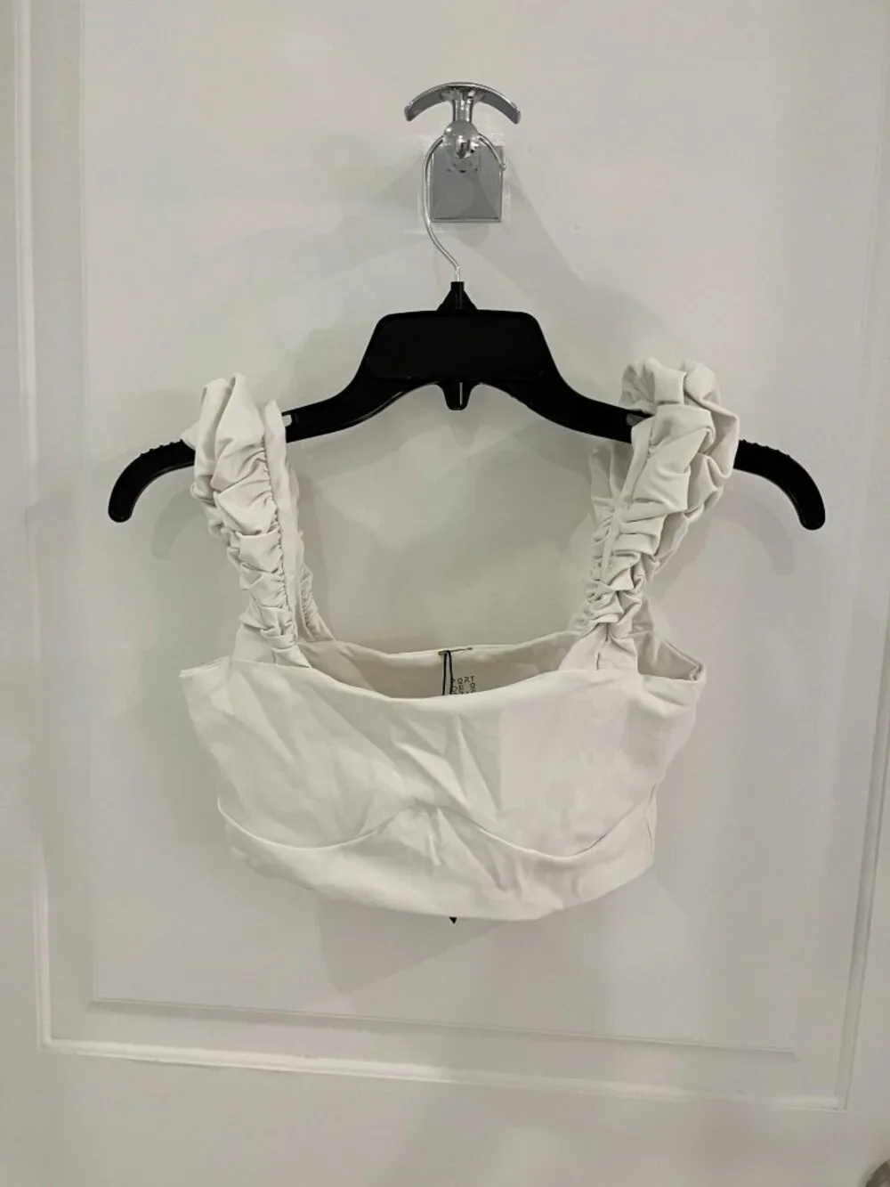 NWT Port De Bras White Scrunchie Crop Top Sports Bra Size SMALL - Picture 2 of 7